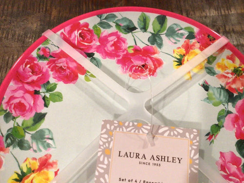 Laura Ashley Melamine Pink & Yellow Roses 7.5”Salad Plates (SET OF 4) NEW
